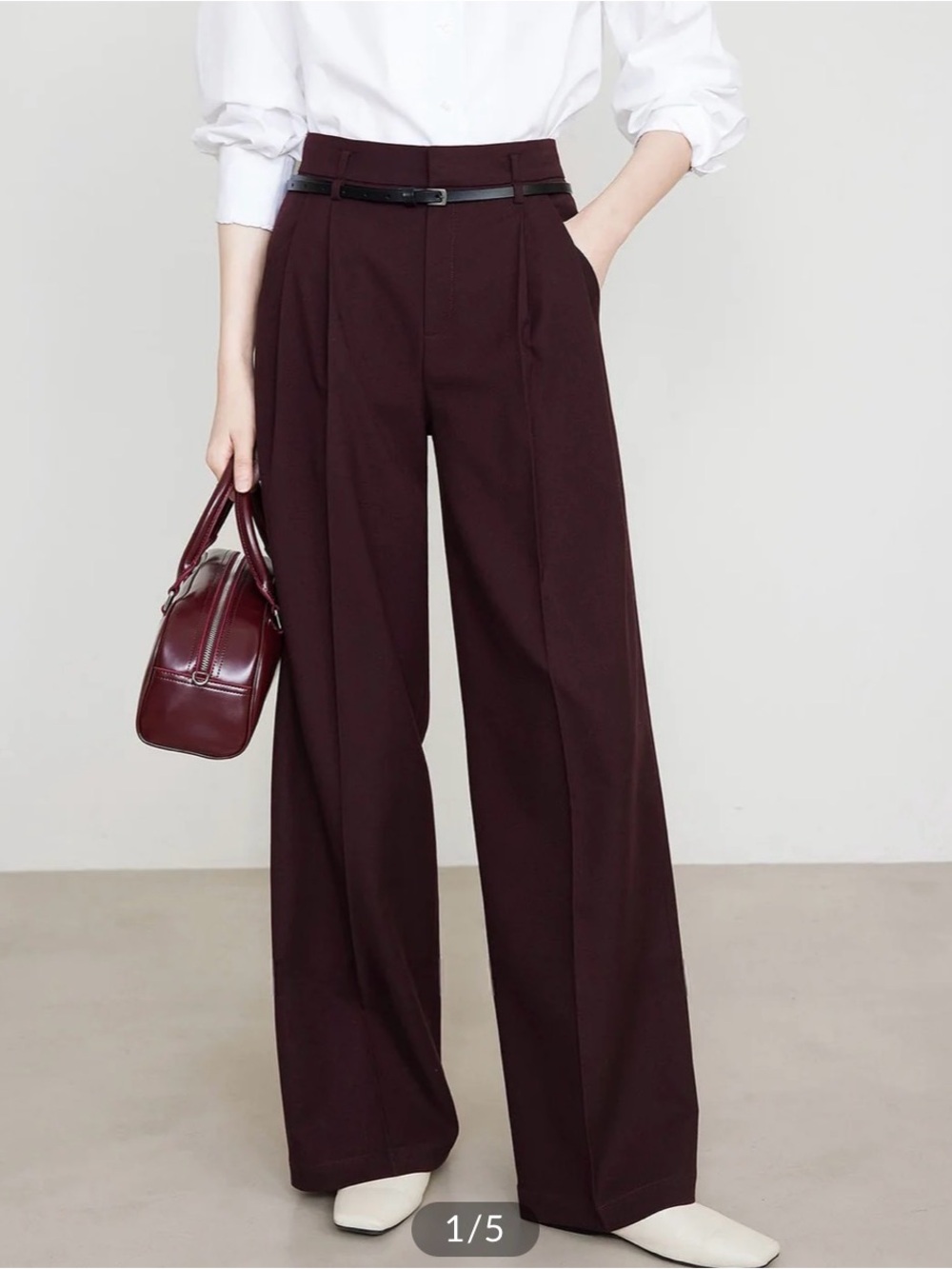 Wide-Leg High-Waist Pants - Deep Burgundy